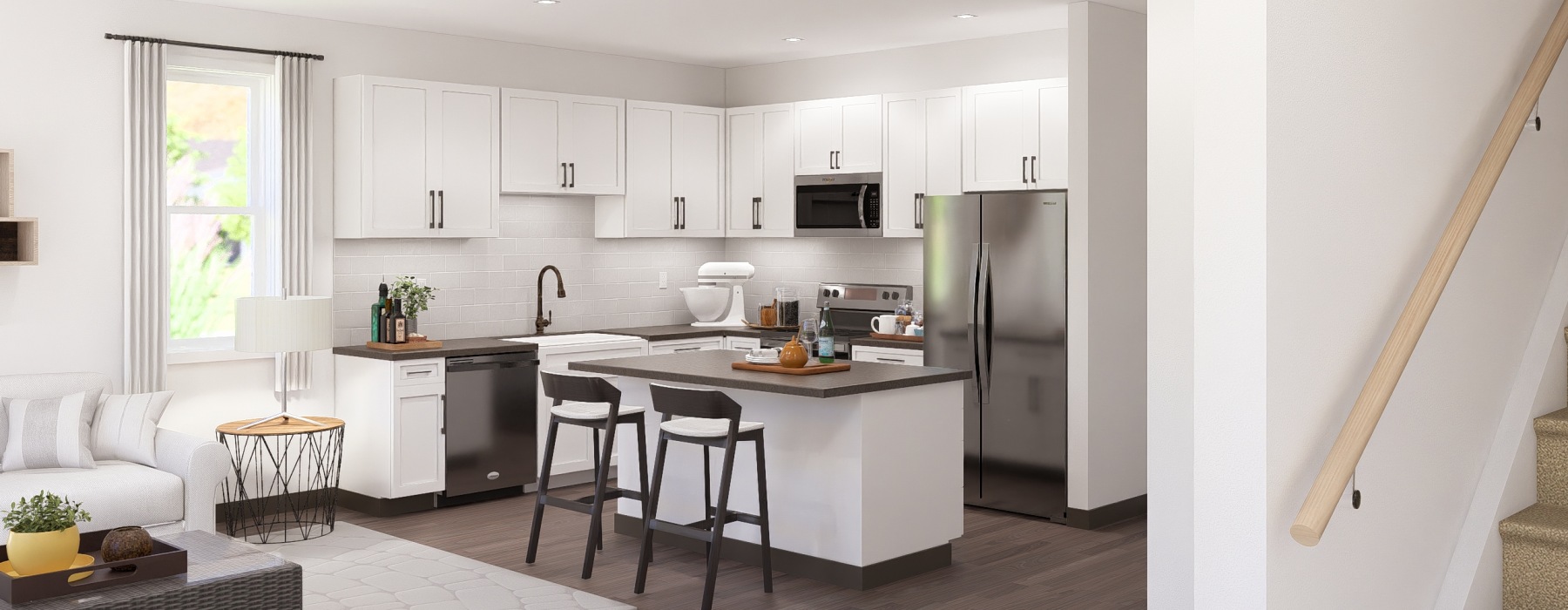 Kitchen with kitchen island and stainless steel appliances