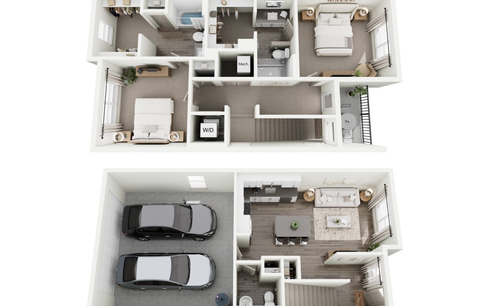 Summit - 2 bedroom floorplan layout with 2.5 bathrooms and 1335 square feet