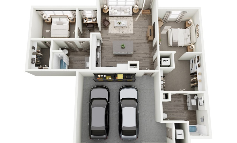 Elevate - 2 bedroom floorplan layout with 2 bathrooms and 1221 square feet