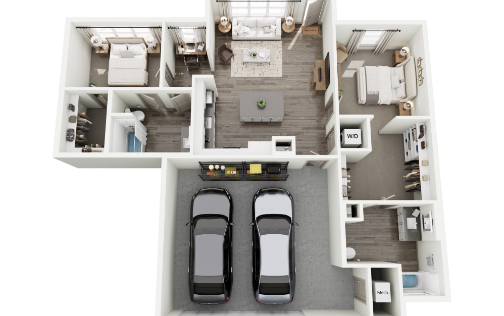 Elevate - 2 bedroom floorplan layout with 2 bathrooms and 1221 square feet